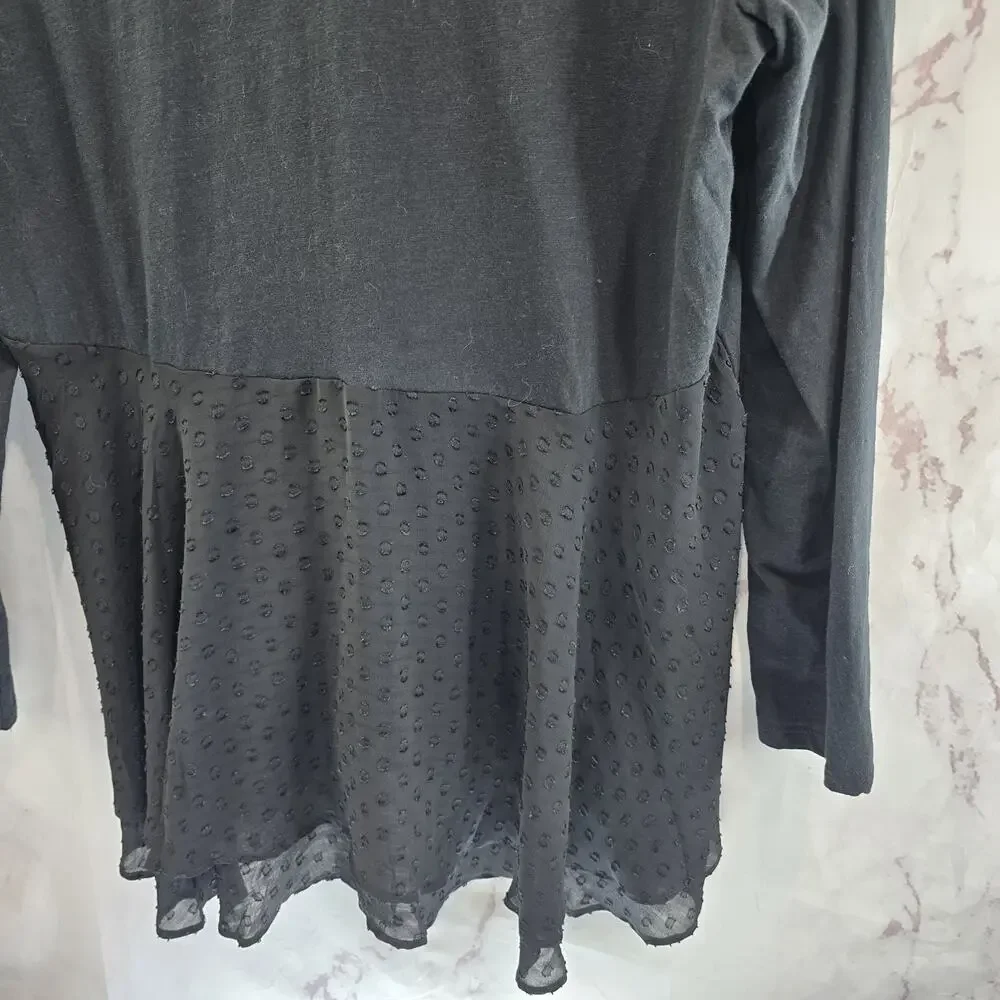 Logo by Lori Goldstein Cardigan Womens Large Black Chiffon Lace Trim Tee Jersey